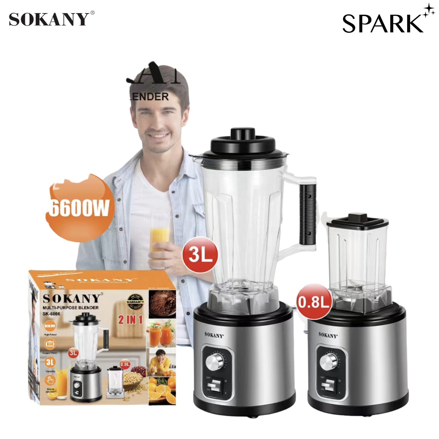 SOKANY 6600W Commercial Blender 3L