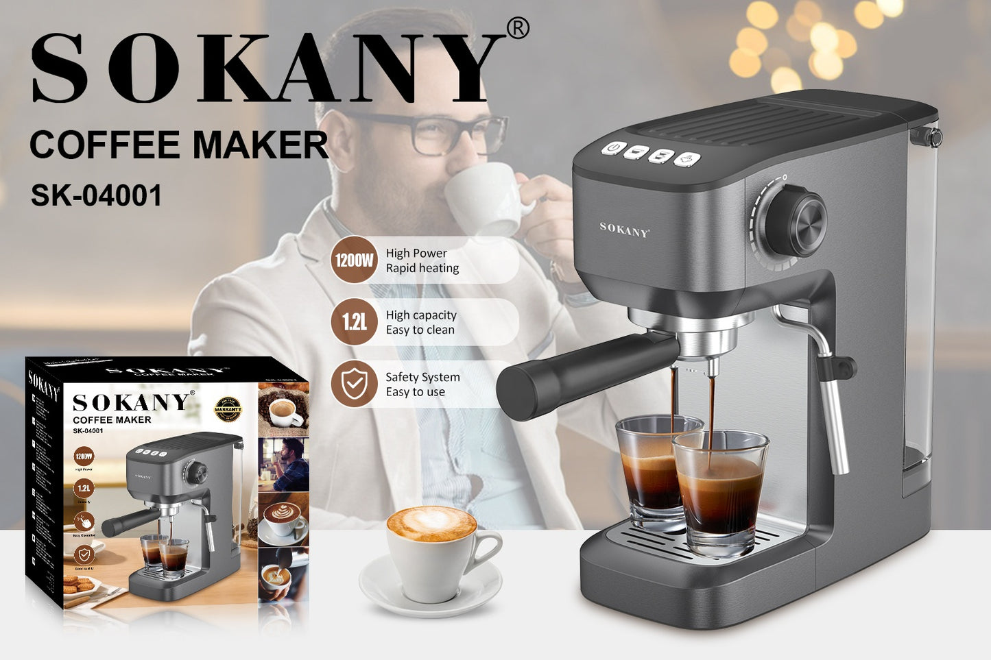 SOKANY slim espresso coffee machine