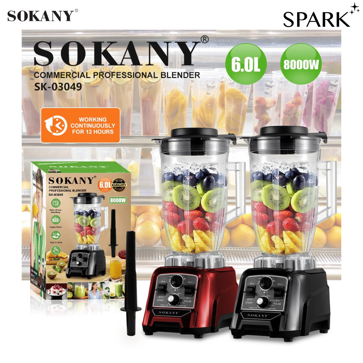 SOKANY Commercial Blender 6L
