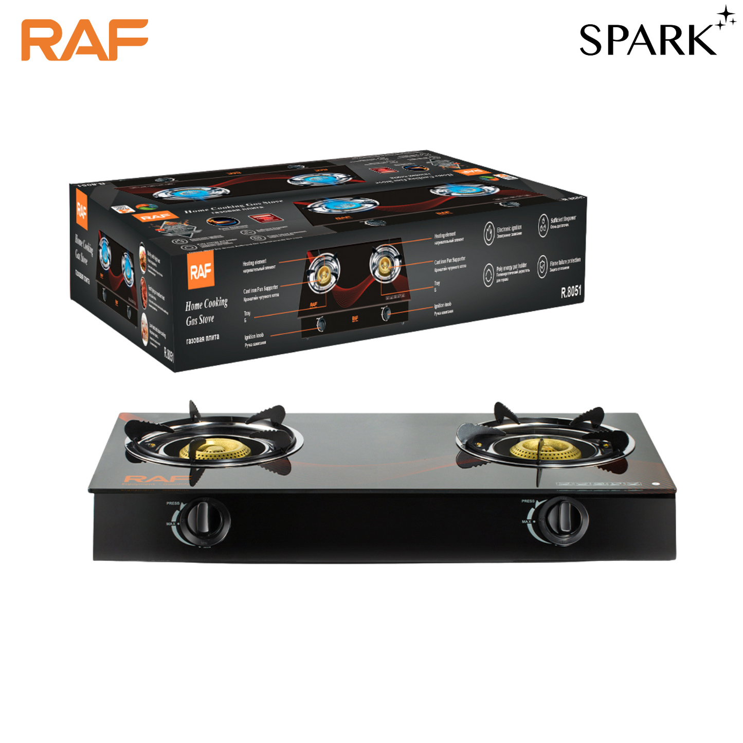 RAF Two-Burner Glass Top Gas Cooker