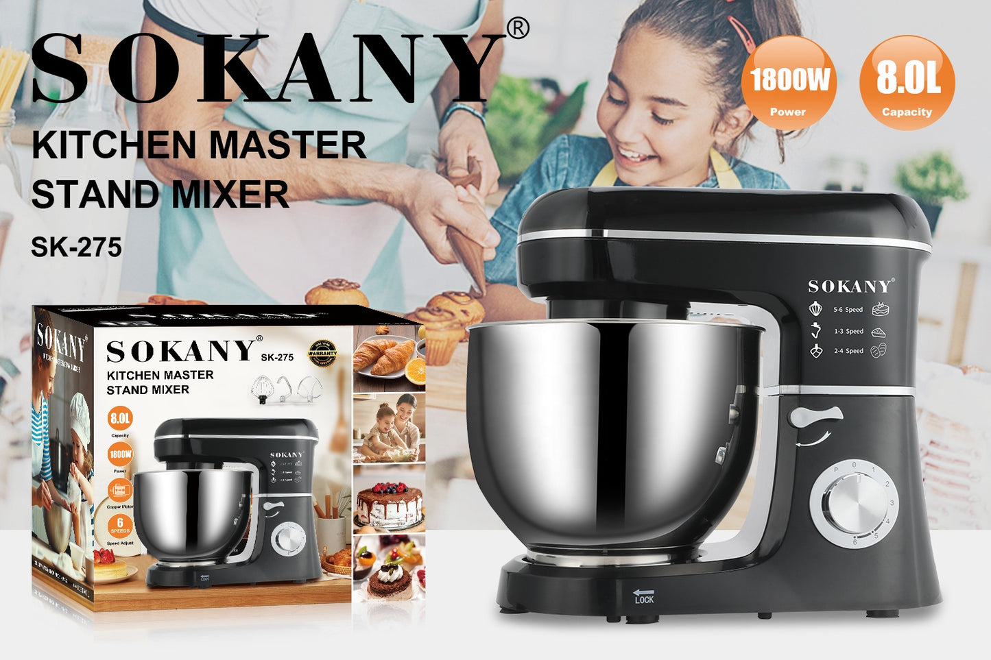 SOKANY 8L Stand Mixer
