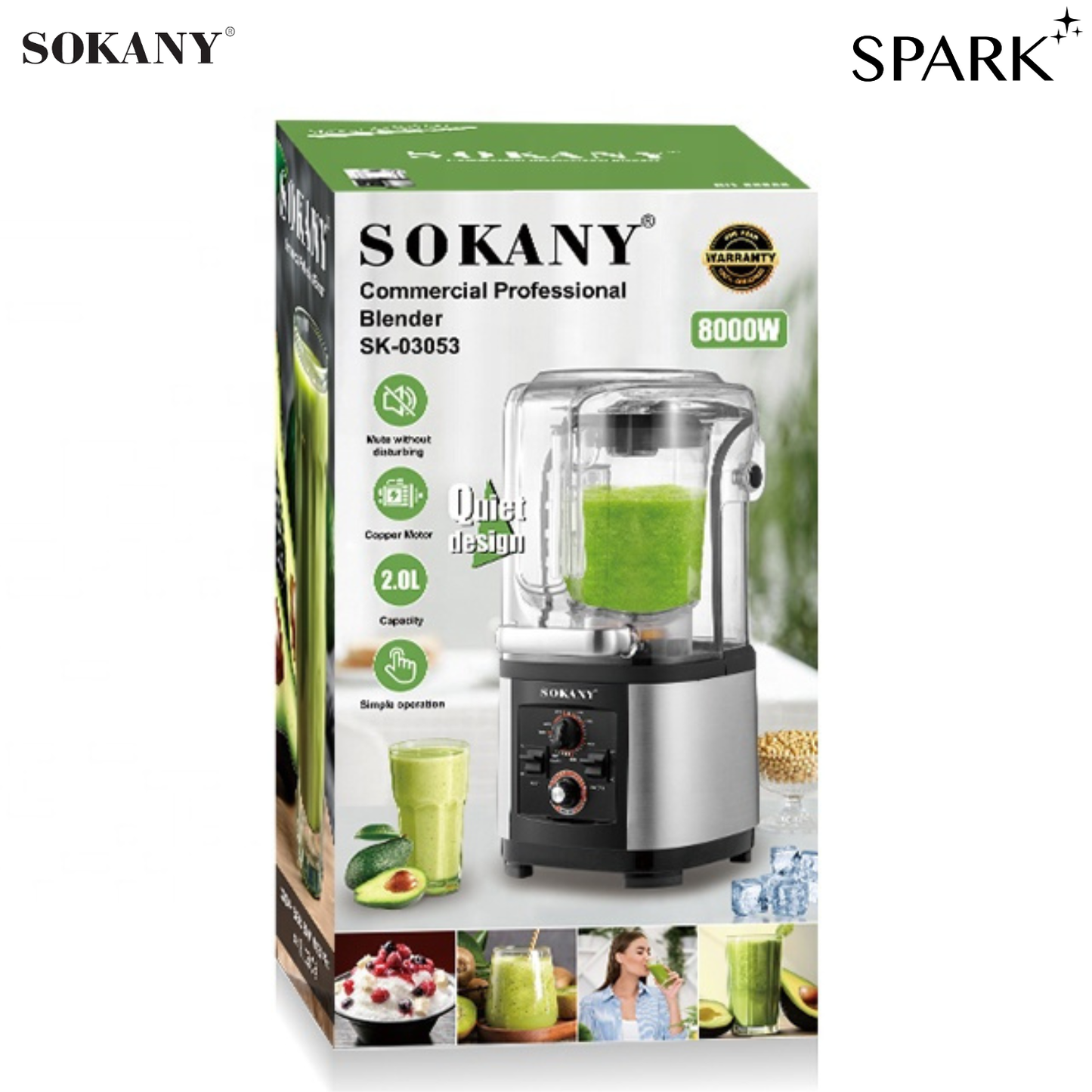 SOKANY Sound-Proof Quiet Commercial Blender 2L